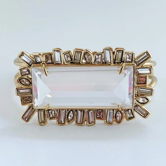ALEXIS BITTAR • NEW Gold & white Oversized Crystal Framed Baguette Cuff Bracelet - Picture 2 of 13